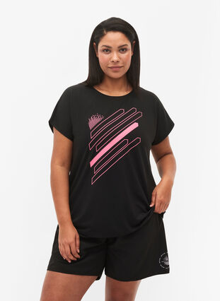 Lyhythihainen t-paita treeniin kuosilla, Black/Pink Print, Model image number 0