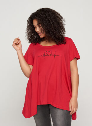 Lyhythihainen a-mallinen t-paita puuvillasta, Lipstick Red HEART, Model image number 0