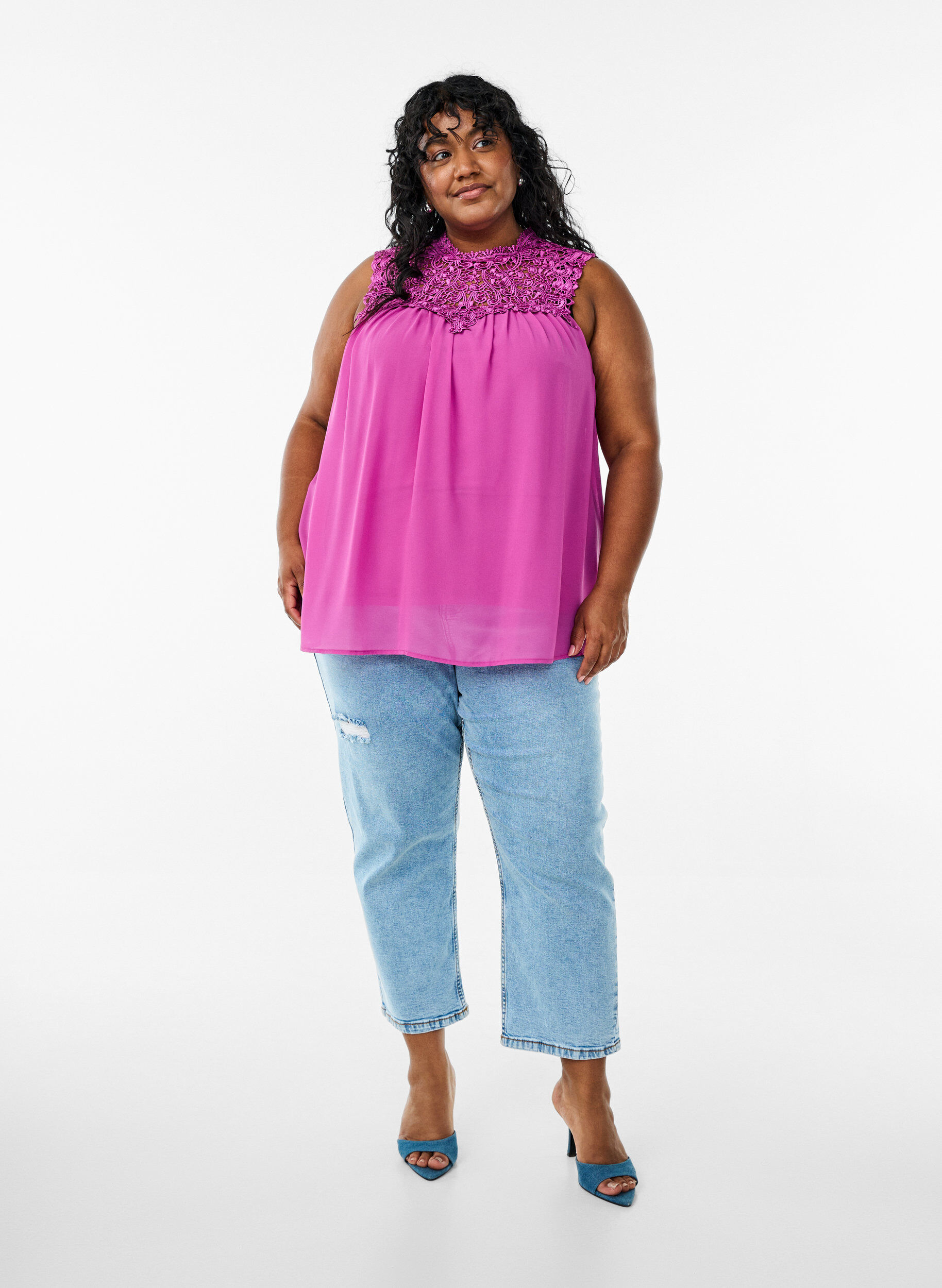 Zizzi Hihaton juhlatoppi, jossa on virkattu osa, Violetti, Model image number 1