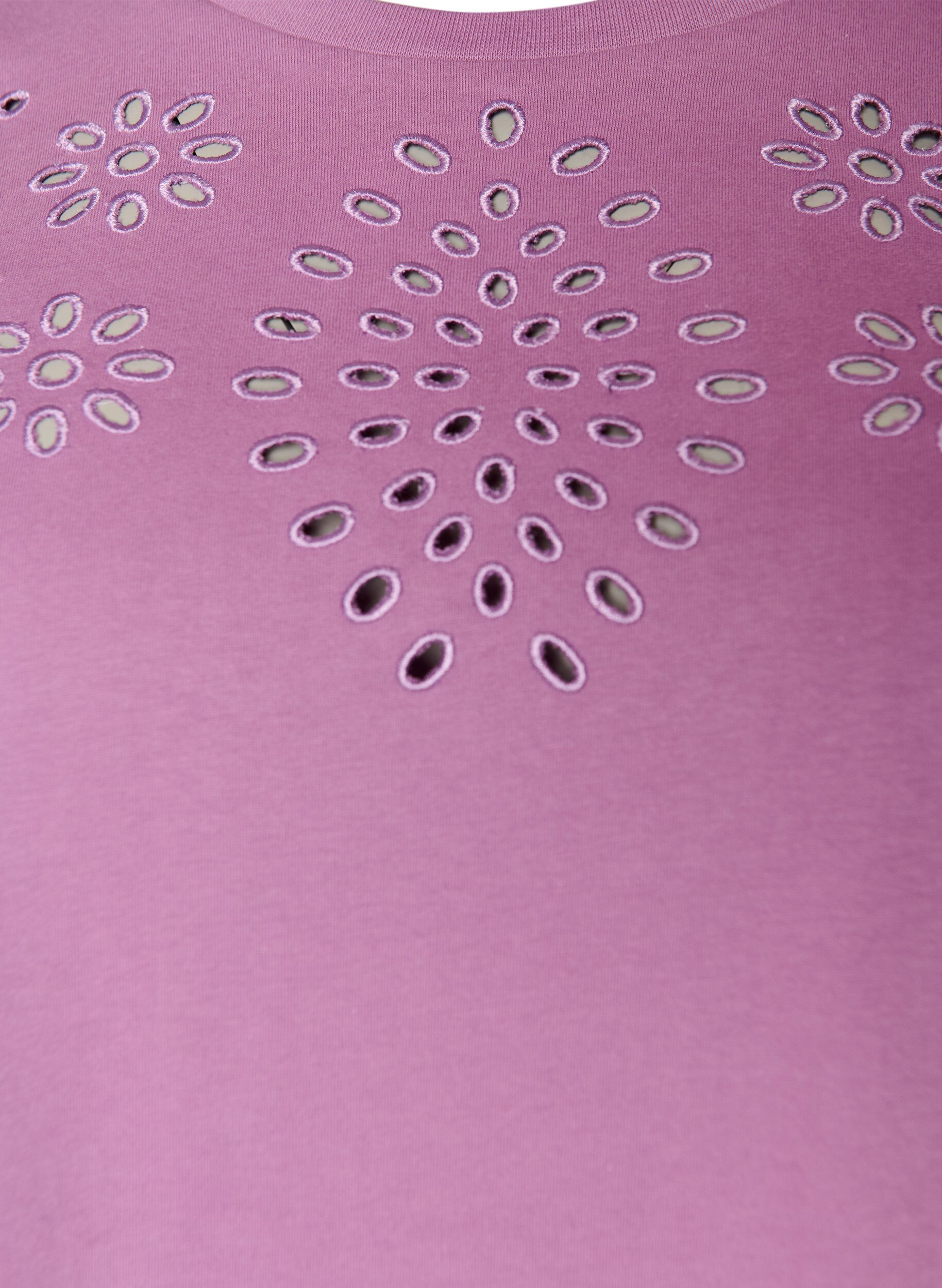 ZizziLuomupuuvillainen T-paita reik&auml;kirjailulla, Violetti, Packshot image number 2