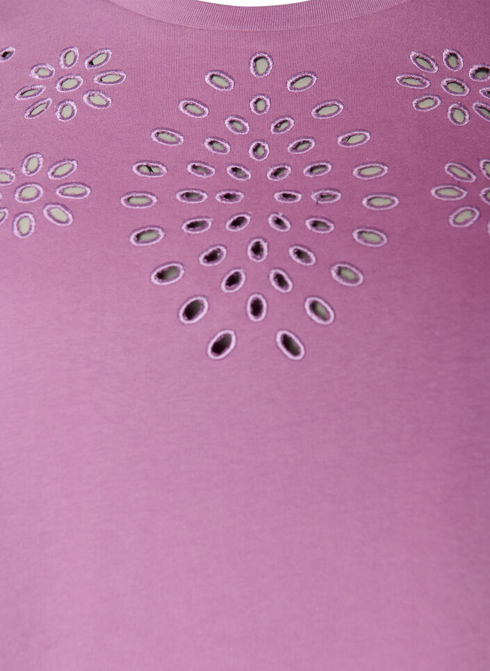 Luomupuuvillainen T-paita reik&auml;kirjailulla, Violetti, Packshot image number 2