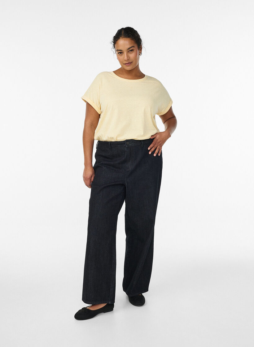 Meleerattu t-paita lyhyill&auml; hihoilla, Keltainen, Model image number 1