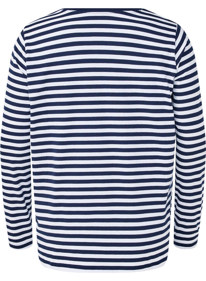 Raidallinen pusero printillä, White w.Navy Stripe, Packshot image number 1