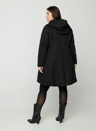 Jacquard-kudottu takki hupulla, Black, Model image number 2