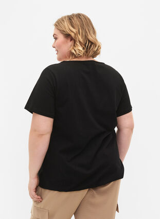 Lyhythihainen puuvillainen t-paita, Black, Model image number 1