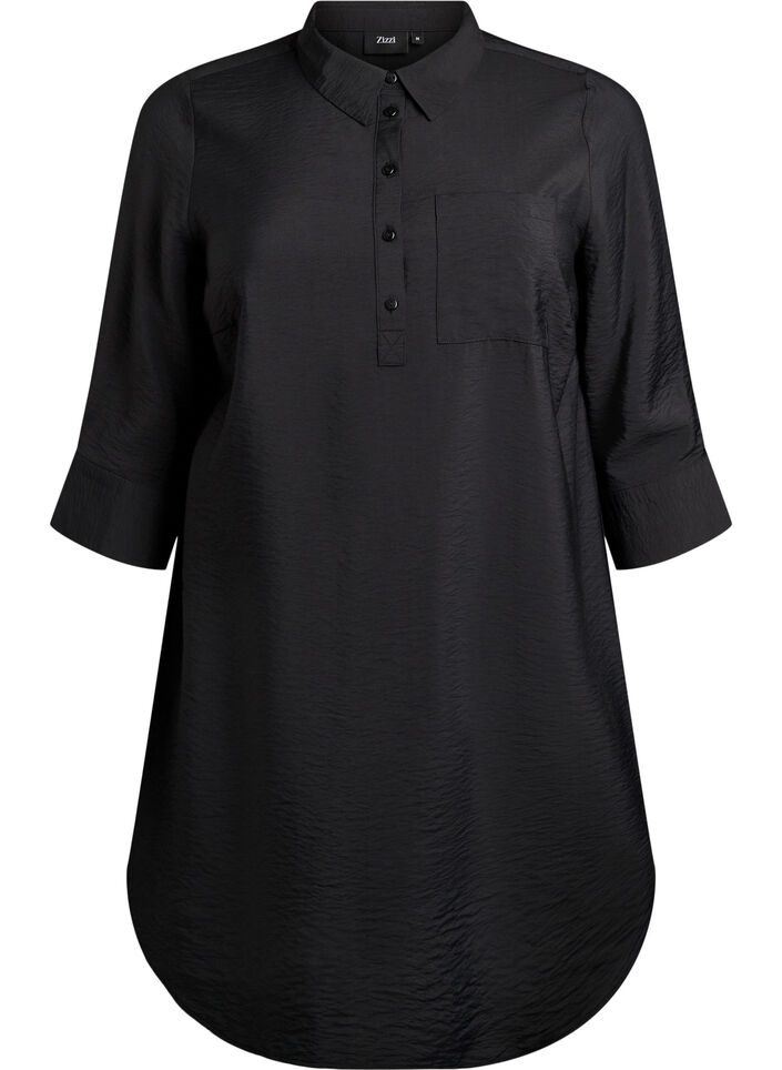 Lyhyt mekko kauluksella ja rintataskulla, Musta, Packshot image number 0