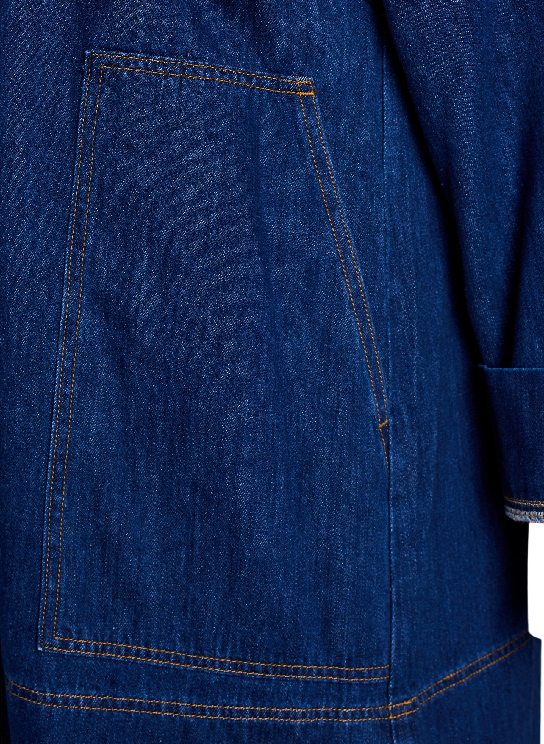 Zizzi Lyhyt farkkumekko kauluksella ja nappikiinnityksell&auml;, Sininen, Packshot image number 3