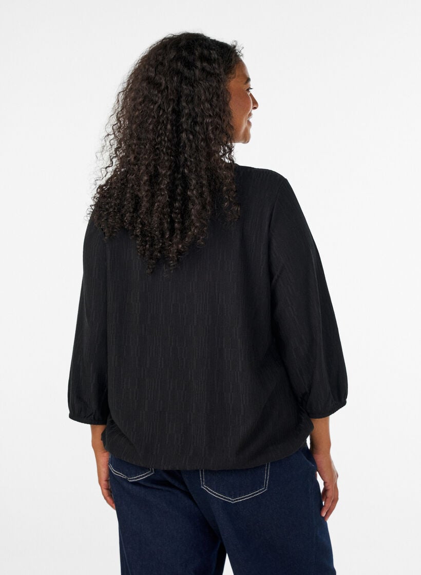 Pusero tekstuurilla ja 3/4-hihoilla, Musta, Model image number 2