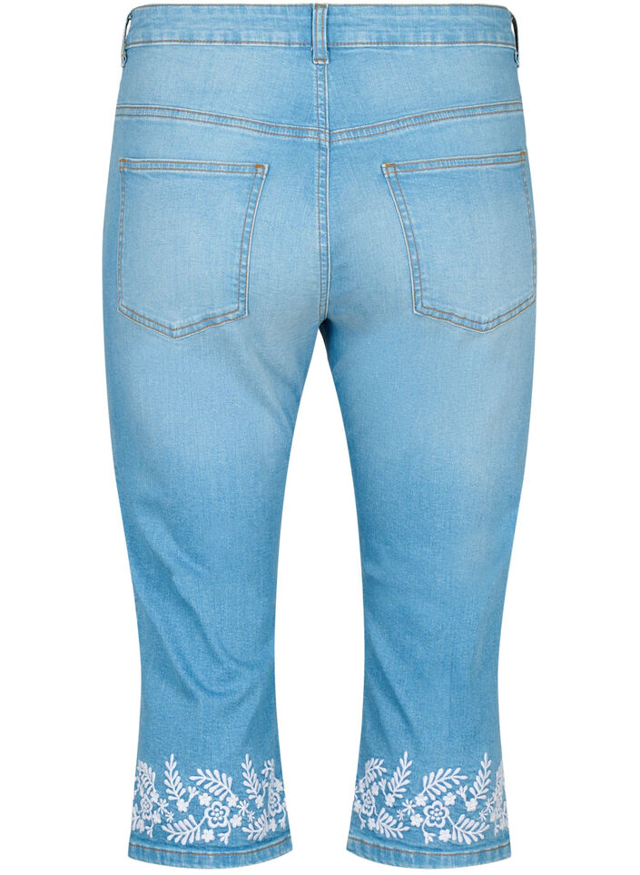 Korkeavyötäröiset Amy-caprit brodeerauksella, Light blue denim, Packshot image number 1