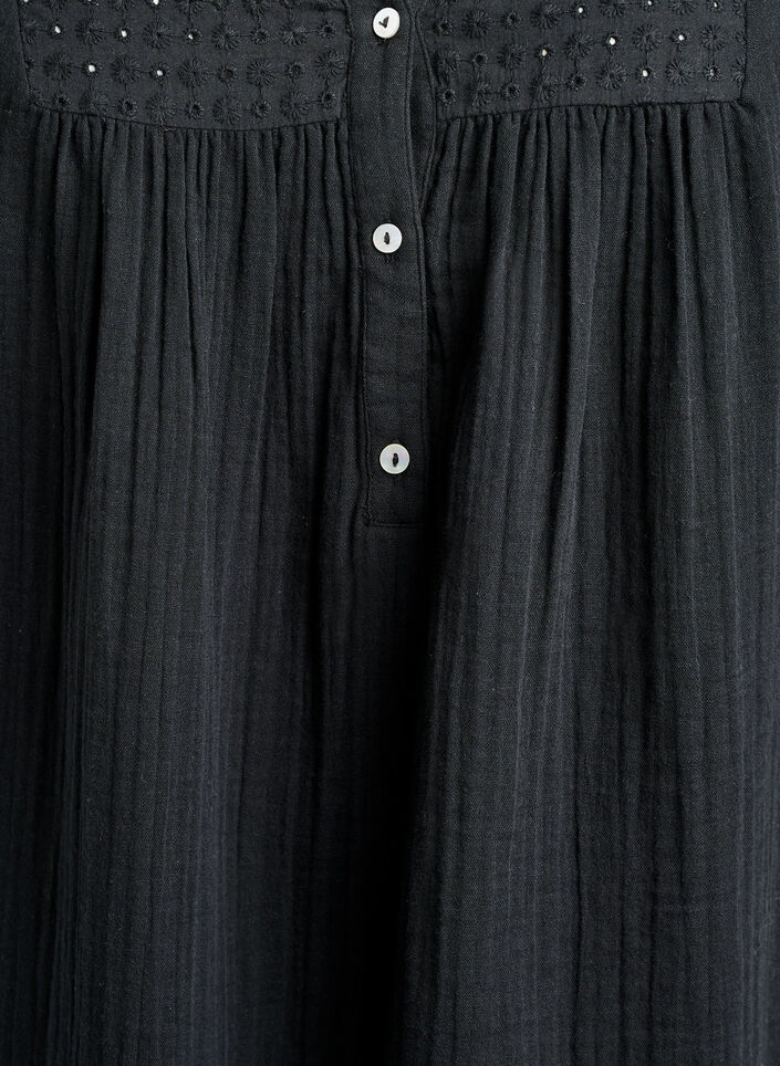 Puuvillamusliinitunika brodeeratulla pitsill&auml;, Musta, Packshot image number 2