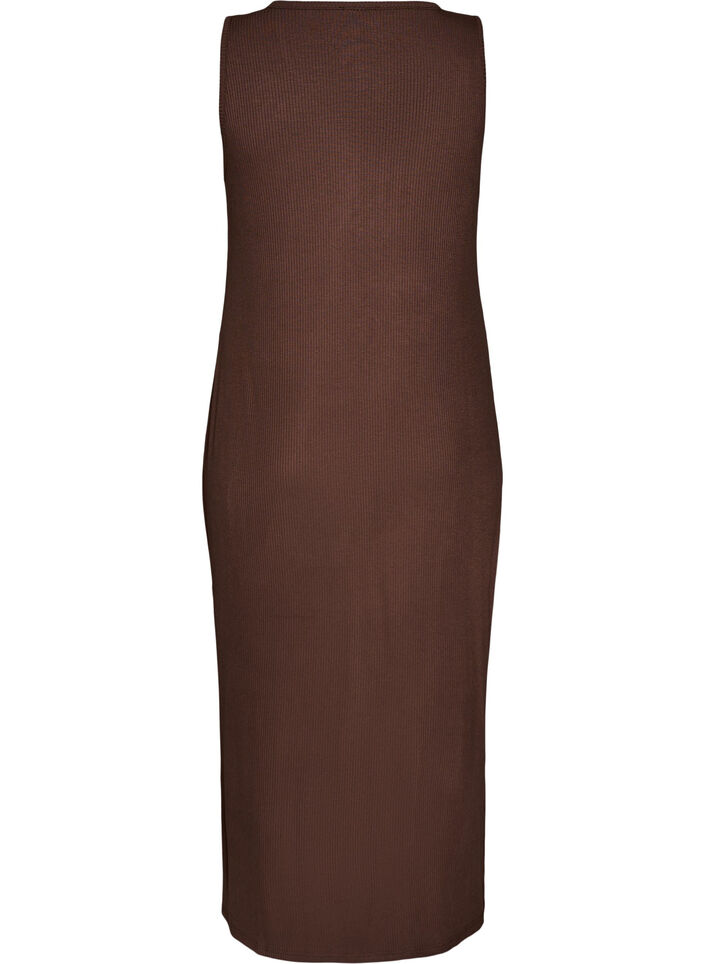 Hihaton ribattu mekko viskoosista, Ruskea, Packshot image number 1