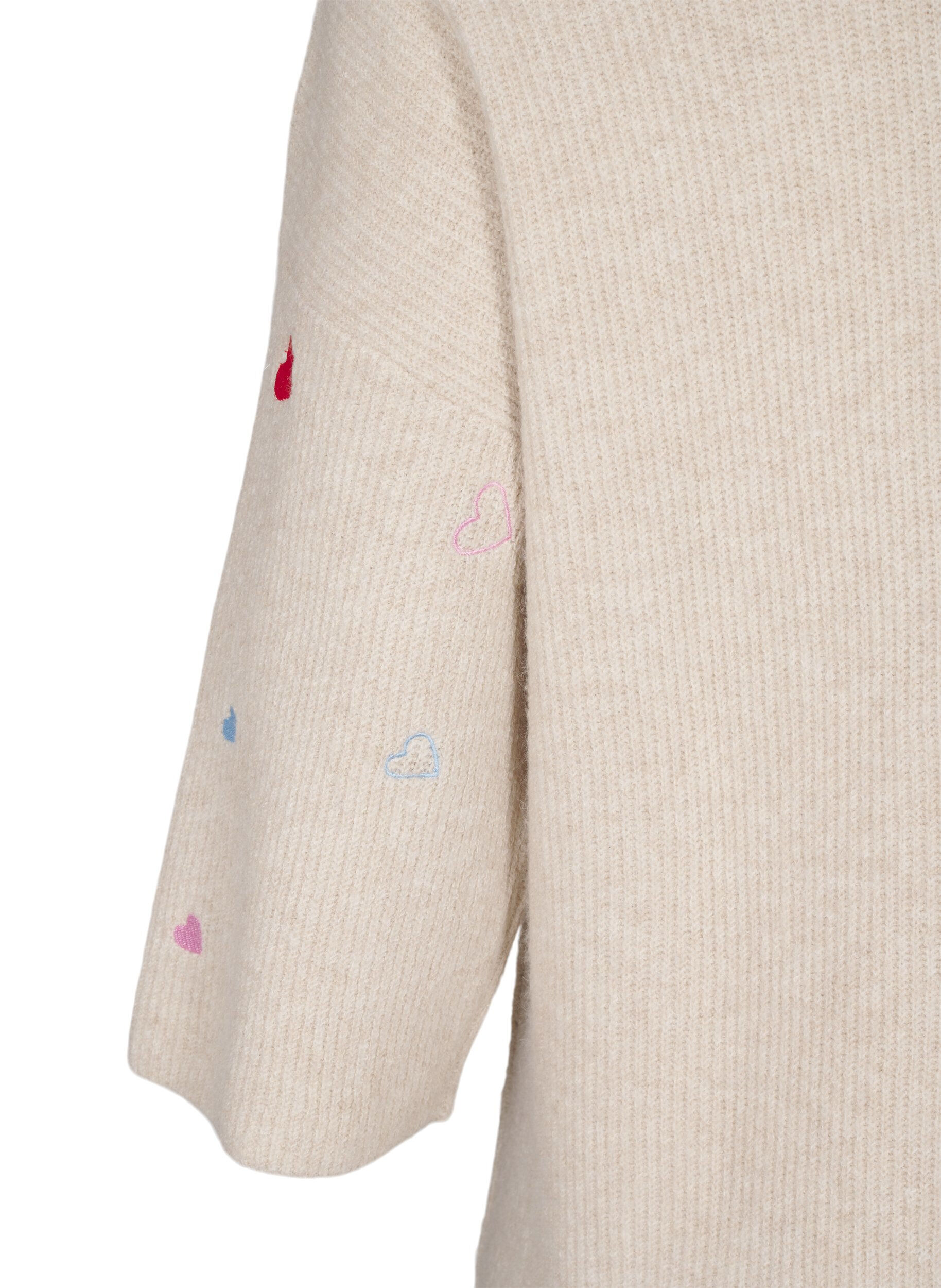 ZizziSyd&auml;nkuvioitu neulepusero 3/4-hihoilla, Beige, Packshot image number 3
