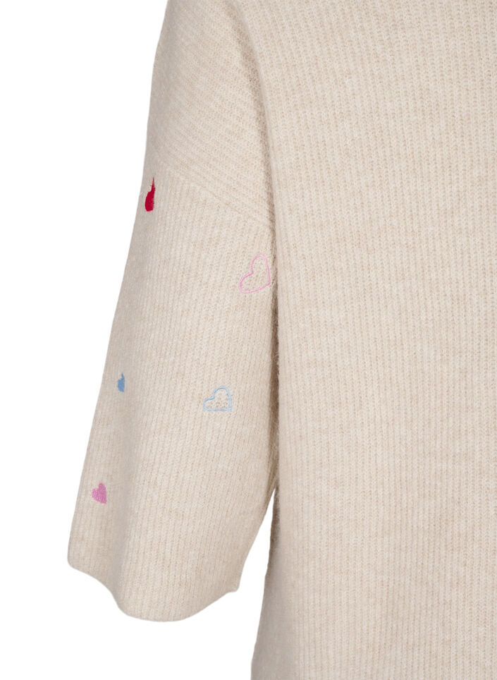 Syd&auml;nkuvioitu neulepusero 3/4-hihoilla, Beige, Packshot image number 3