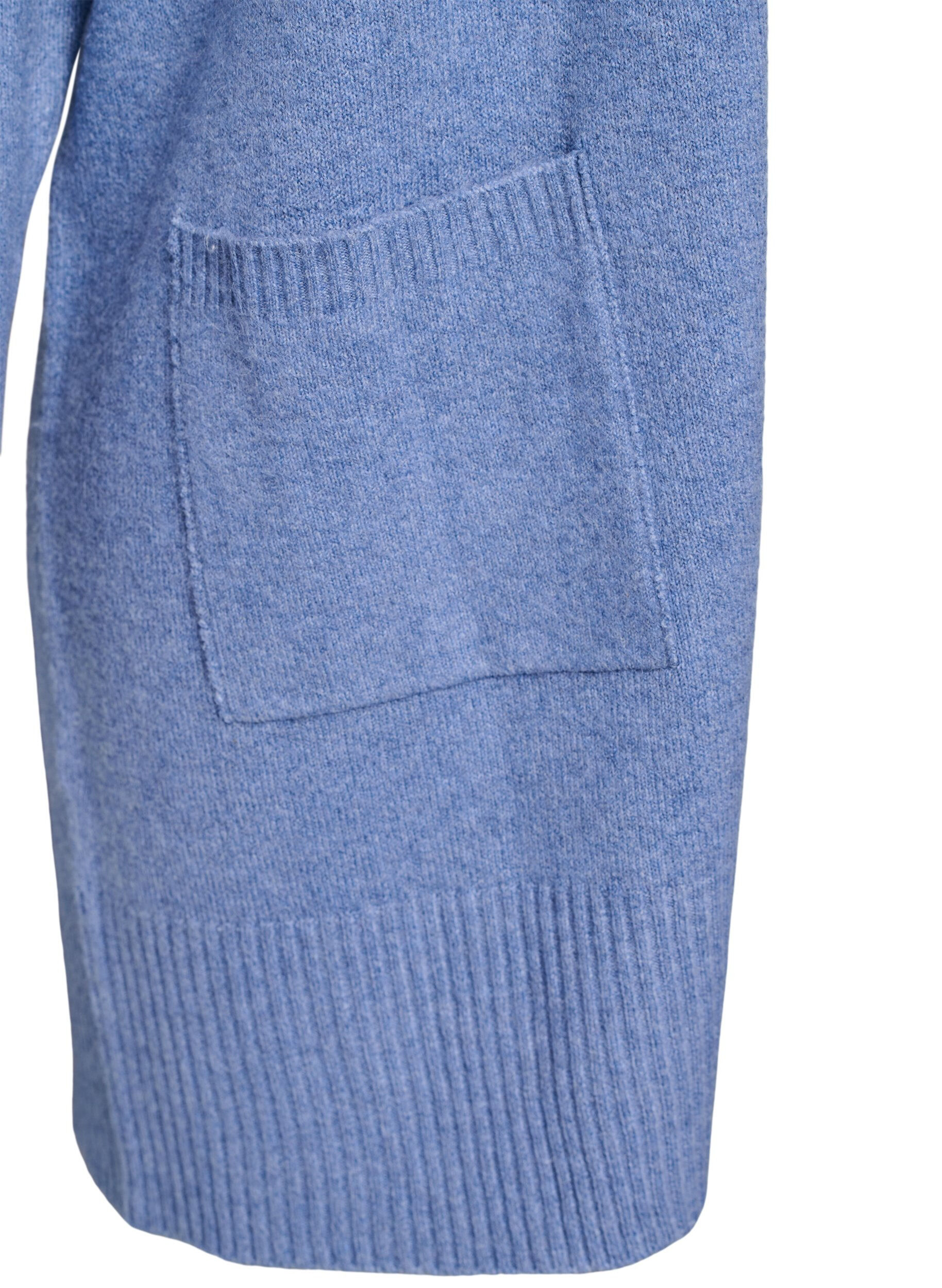 Zizzi Joustinneuletakki taskuilla, Sininen, Packshot image number 3