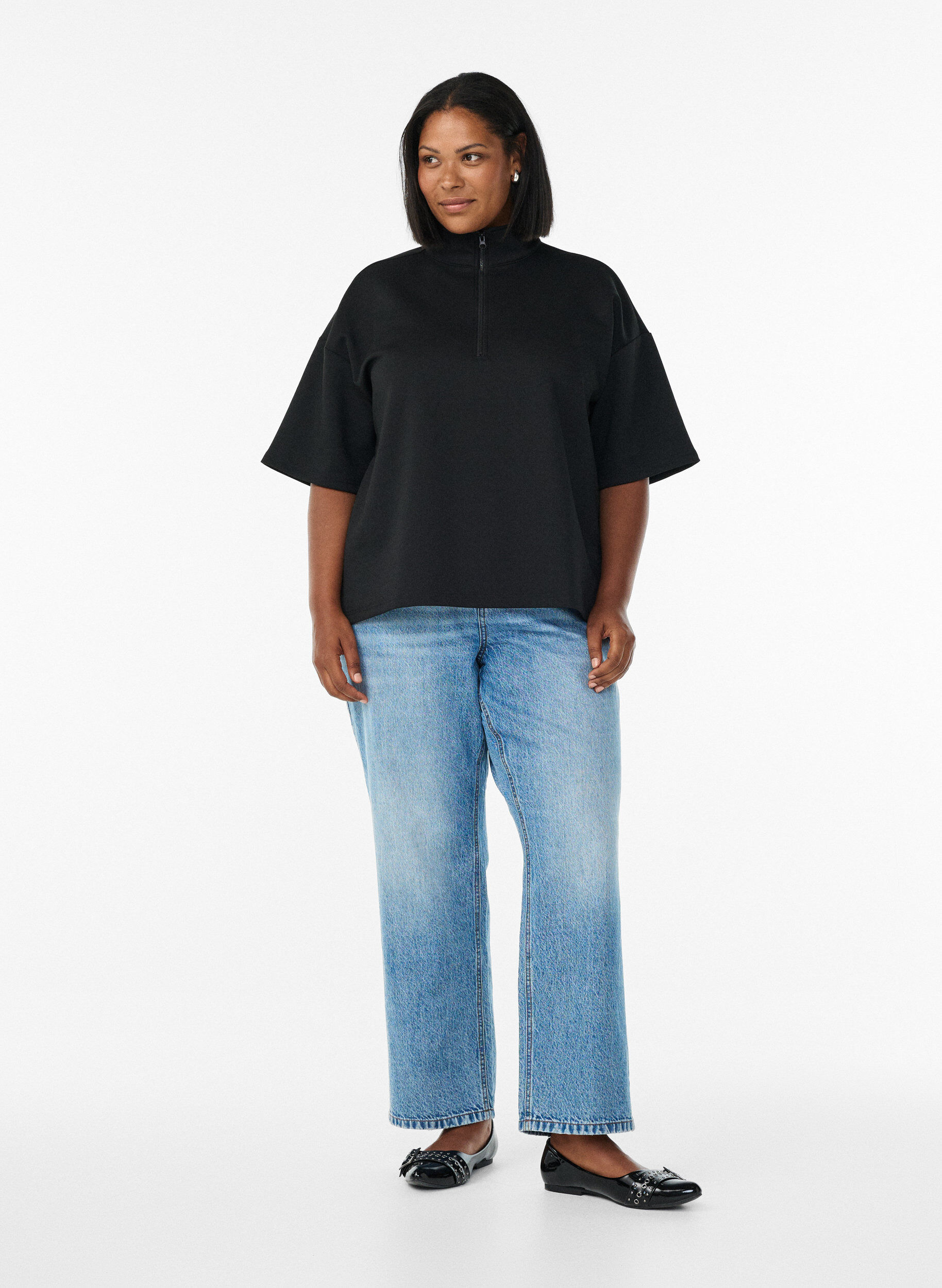 Zizzi Lyhythihainen swetari korkealla kauluksella, Musta, Model image number 1