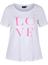 Lyhythihainen puuvillainen t-paita painatuksella, Bright White LOVE