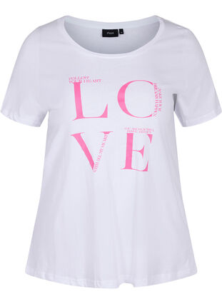 Lyhythihainen puuvillainen t-paita painatuksella, Bright White LOVE, Packshot image number 0