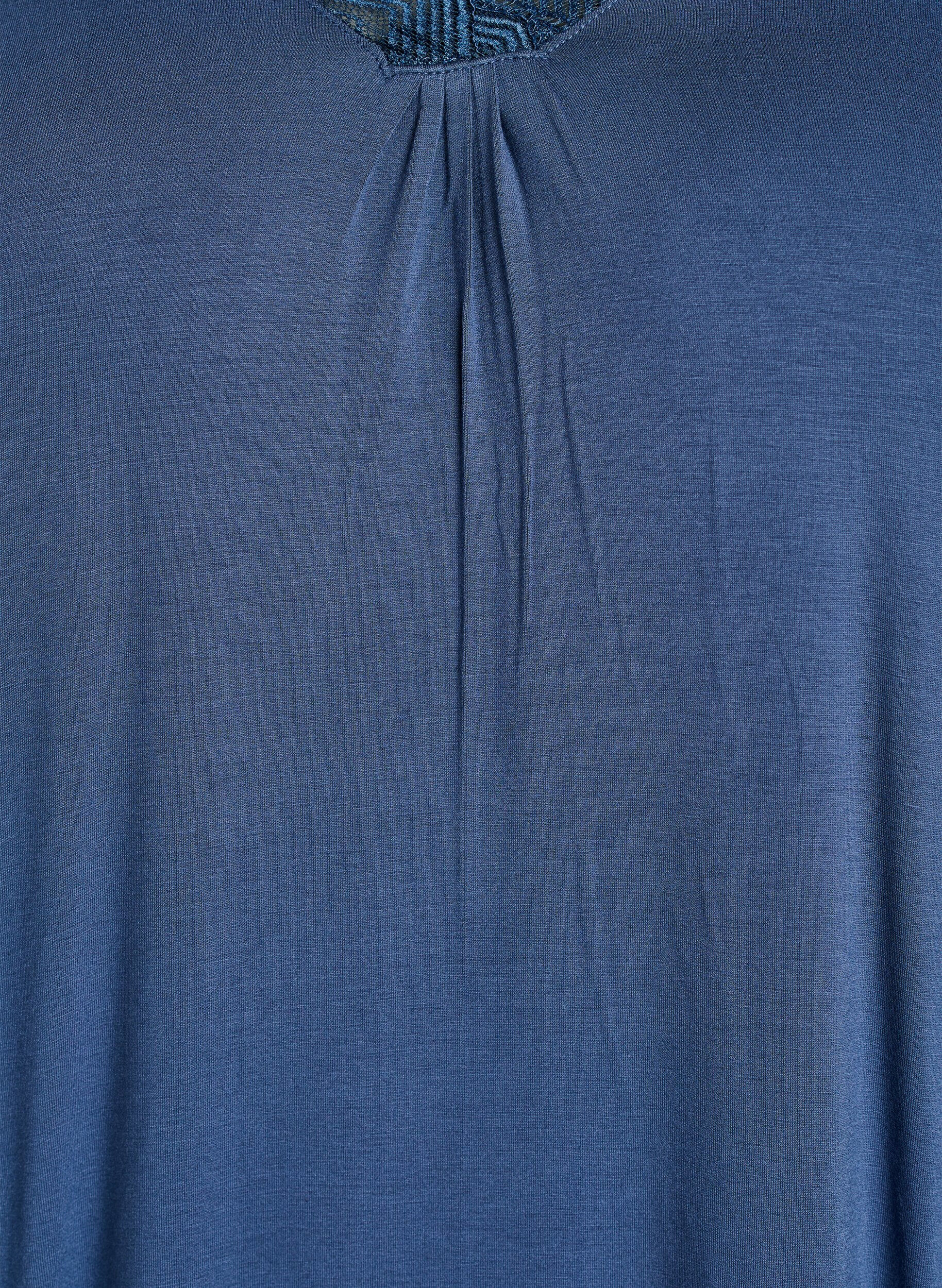 Zizzi Viskoosinen y&ouml;paita lyhyill&auml; hihoilla ja pitsireunalla, Sininen, Packshot image number 2