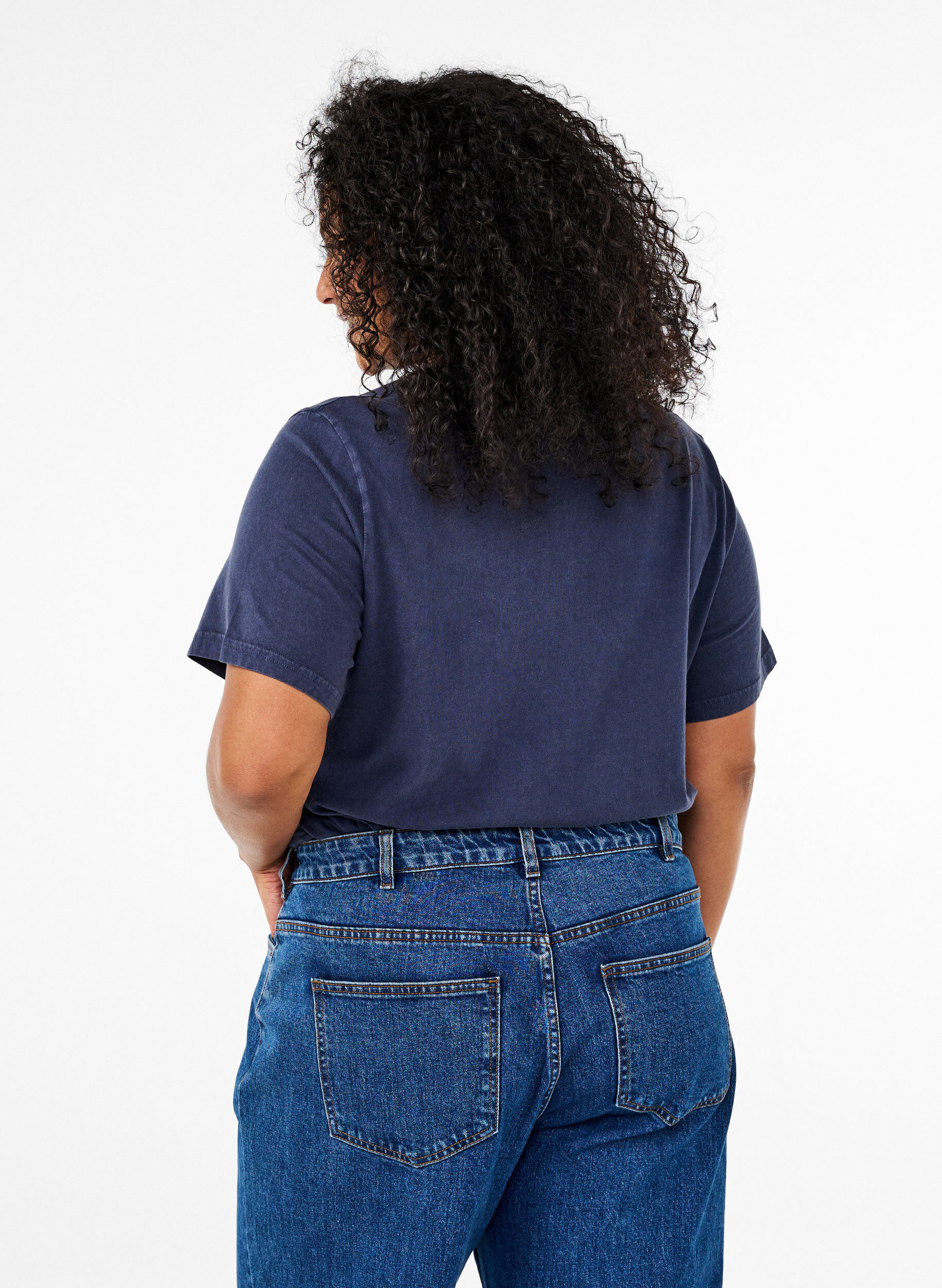 Zizzi T-paita silmukoin ja printill&auml;, Navy Washed , Model image number 1