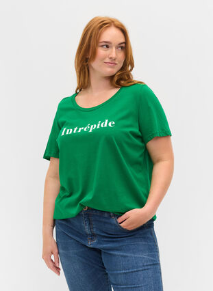 Lyhythihainen puuvillainen t-paita tekstipainatuksella, Jolly Green, Model image number 0