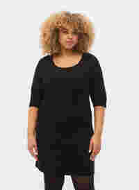 Yksivärinen mekko 3/4-hihoilla ja halkiolla, Black, Model