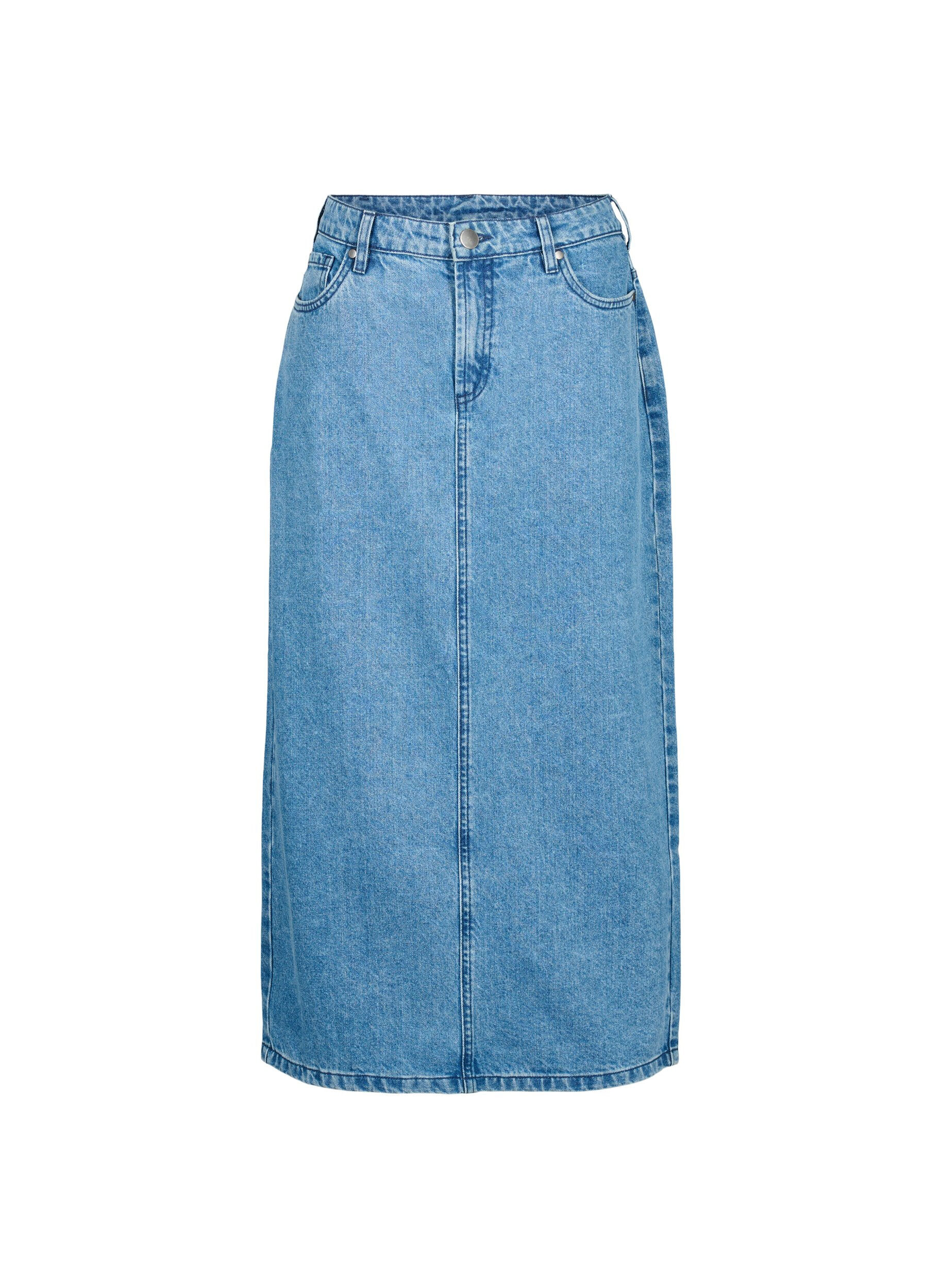 Zizzi Midi-pituinen farkkuhame, jossa on halkio takana, Denim Blue, Packshot image number 0