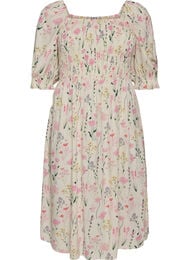 Kukkakuvioinen kes&auml;mekko viskoosista, Vanilja