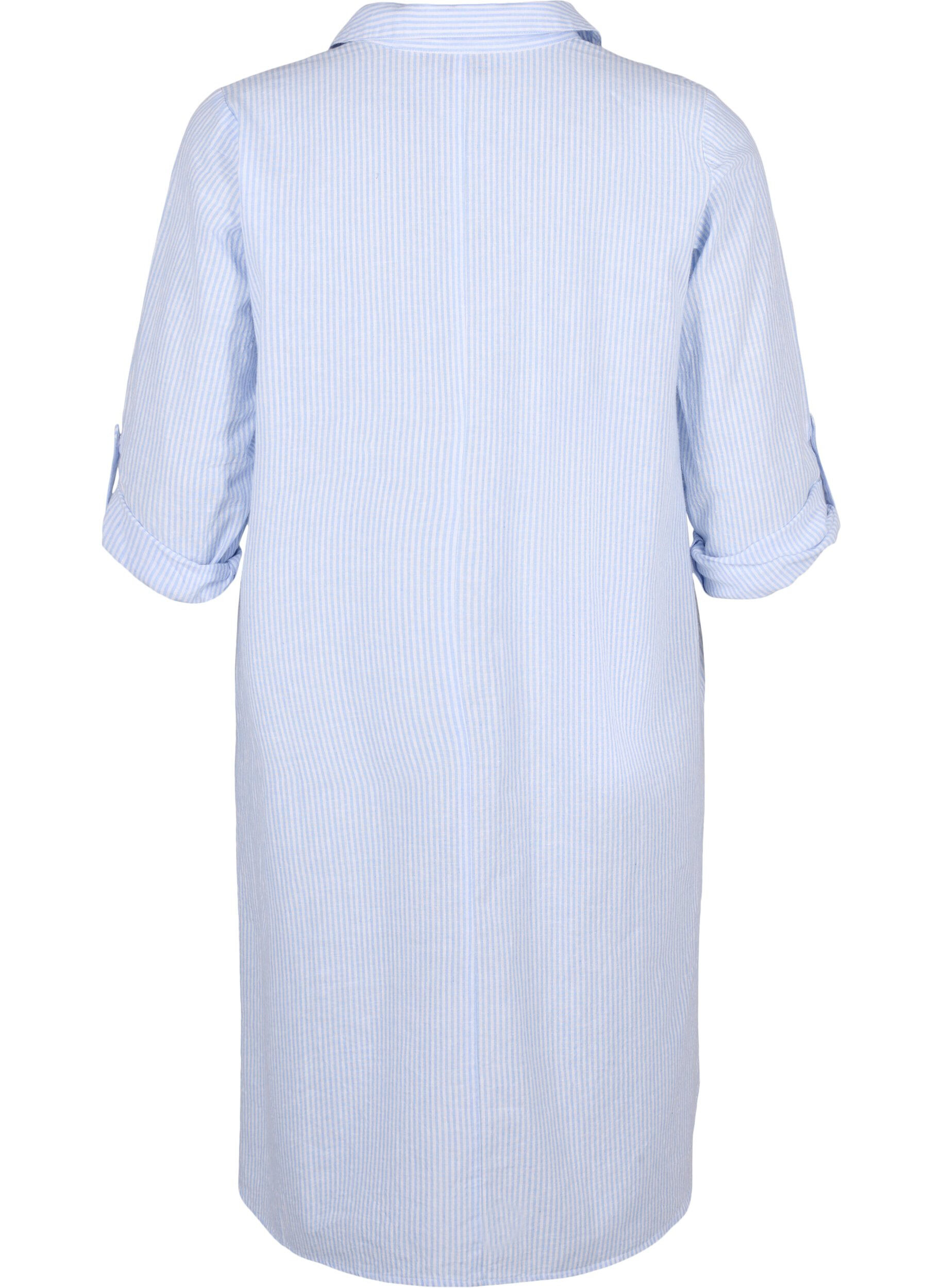 Zizzi Puuvillasta ja pellavasta valmistettu raidallinen mekko, Serenity Wh. Stripe, Packshot image number 1