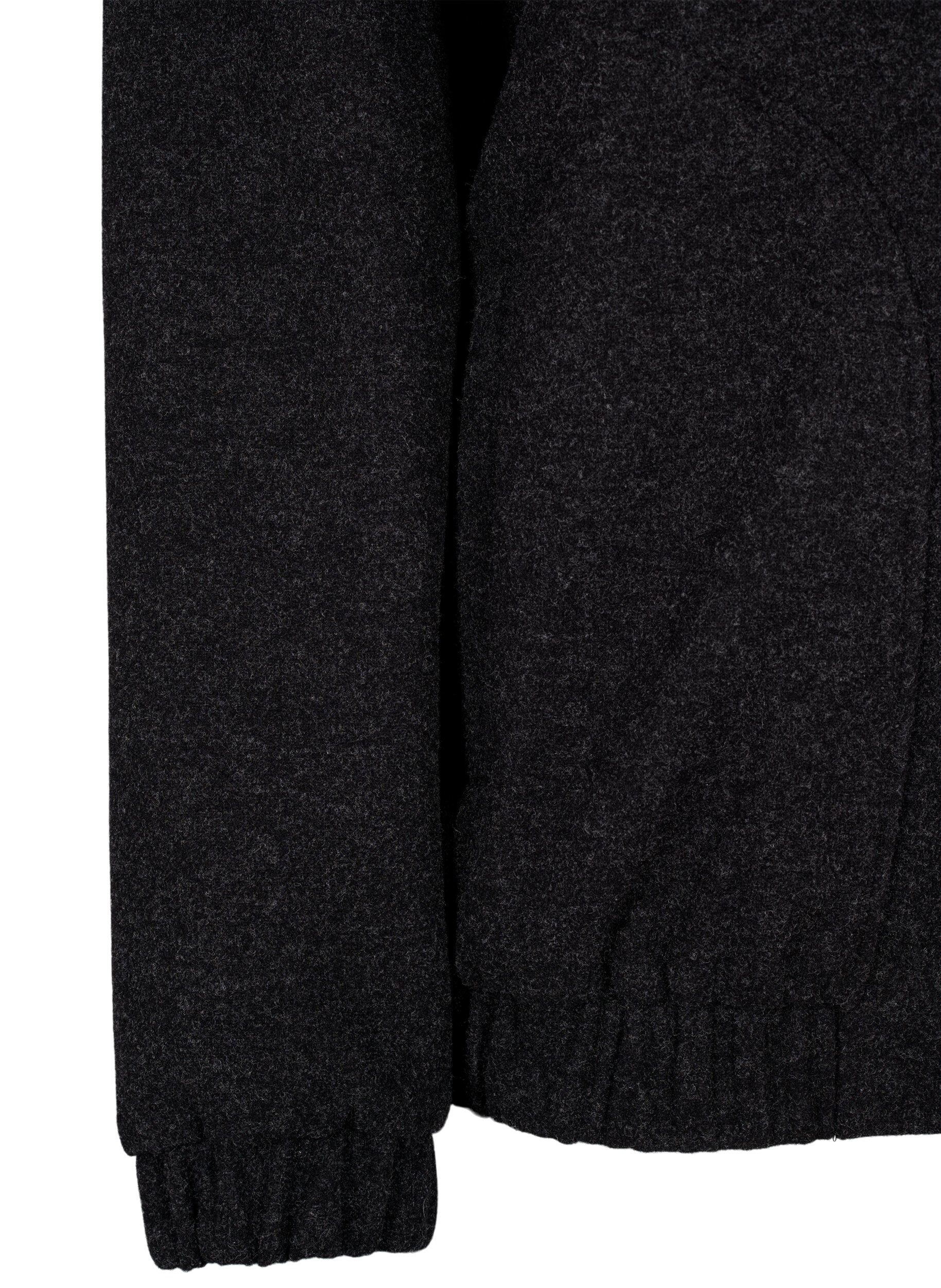 Zizzi Bombertakki taskuilla villaa j&auml;ljittelev&auml;&auml; kangasta, Dark Grey Melange, Packshot image number 3