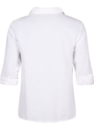 Puuvilla-pellavasekoitteinen paitapusero, jossa on napitus, Bright White, Packshot image number 1