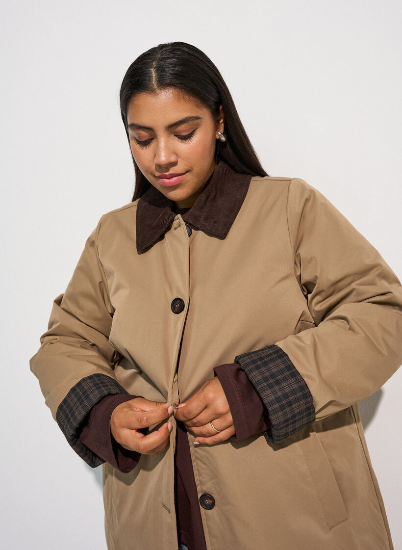 Puolimittainen takki vakosamettikauluksella, Beige, Model