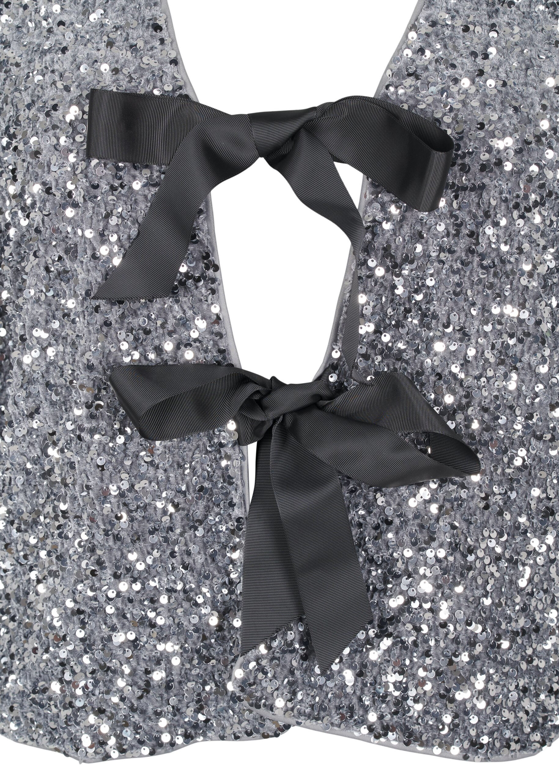 Zizzi Paljettipaita solmimisnauhalla, Silver, Packshot image number 2