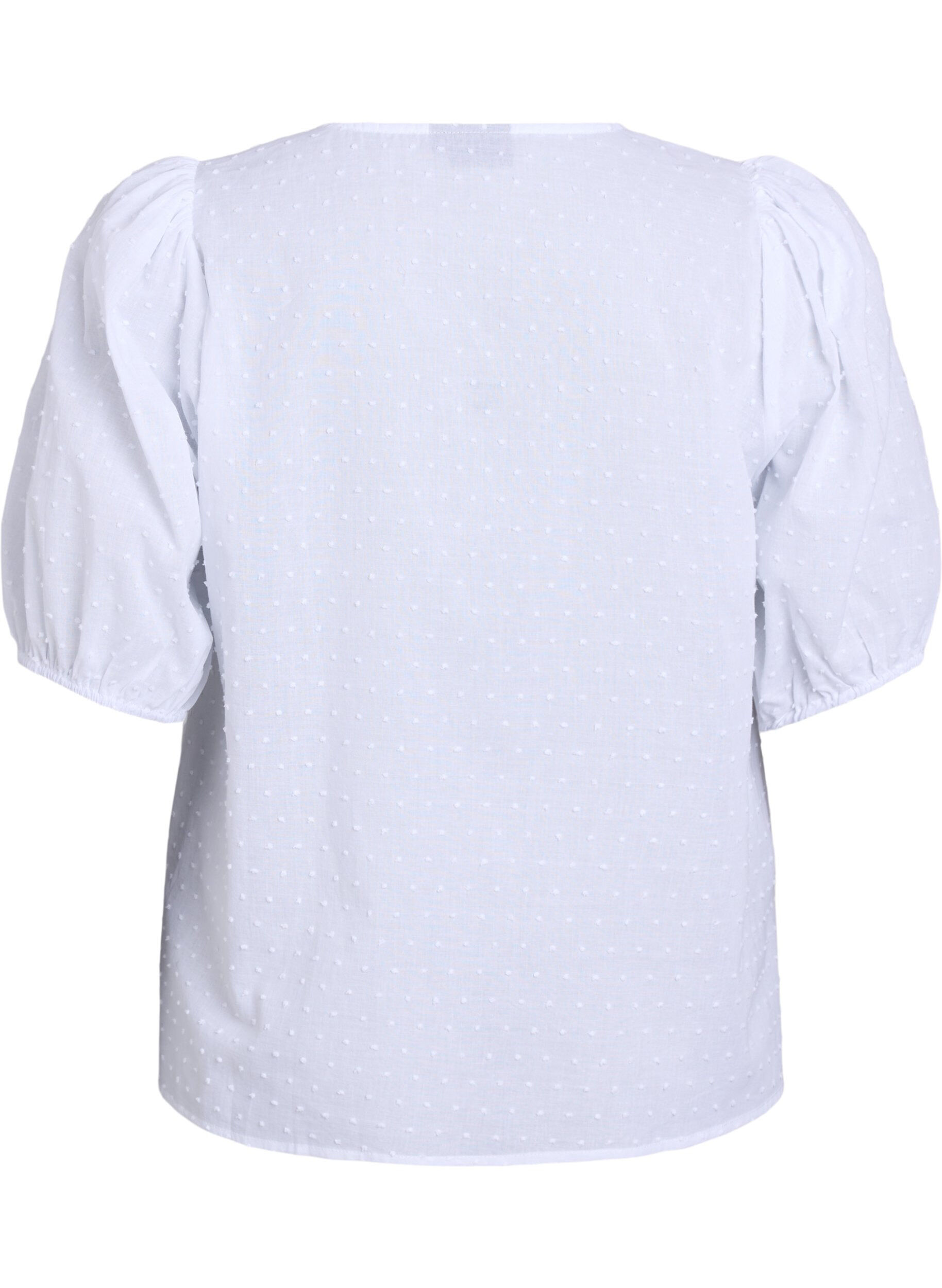 Zizzi Paitapusero, jossa on solmimisnauha ja pilkullinen kuvio, Valkoinen, Packshot image number 1