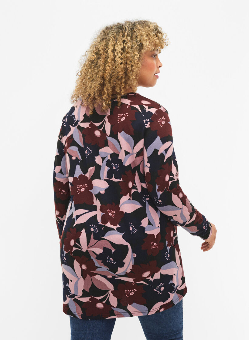 Kukallinen pusero, jossa on pitkät hihat, Black Rose Flower, Model image number 1