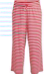 Raidalliset pyjamahousut korkealla vy&ouml;t&auml;r&ouml;ll&auml; ja leveill&auml; lahkeilla, Punainen