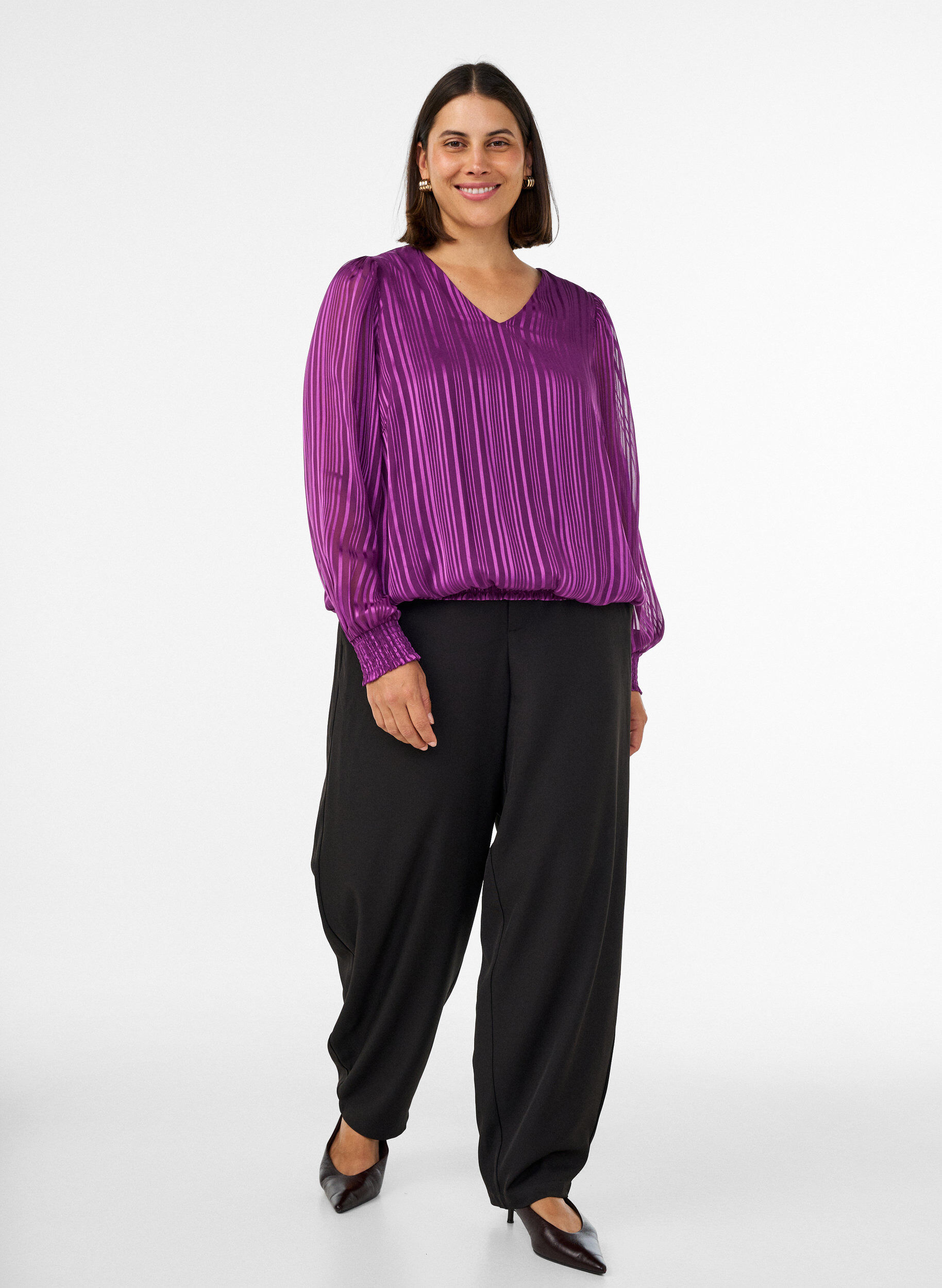 ZizziRaidallinen pusero pallomaisella muodolla, Violetti, Model image number 1