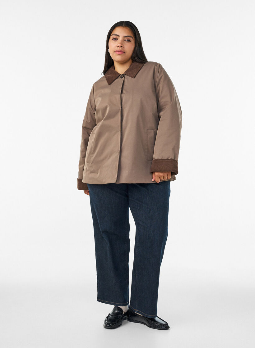 Keve&auml;sti topattu takki samettikauluksella, Ruskea, Model image number 1