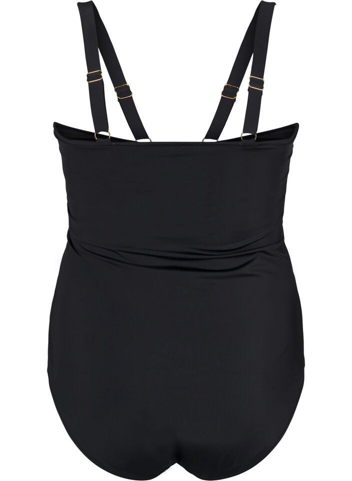 Uimapuku V-yksityiskohdalla ja rypytyksillä, Musta, Packshot image number 1