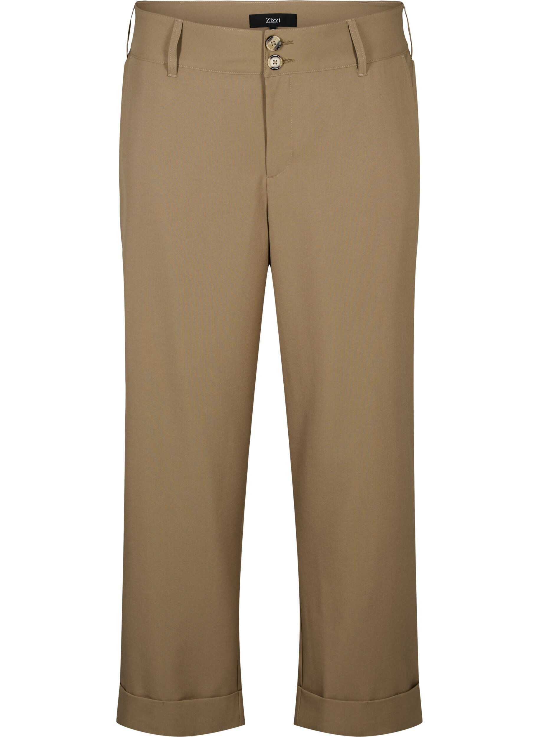 Zizzi Korkeavy&ouml;t&auml;r&ouml;iset housut, joissa on taitteet, Petrified Oak, Packshot image number 0