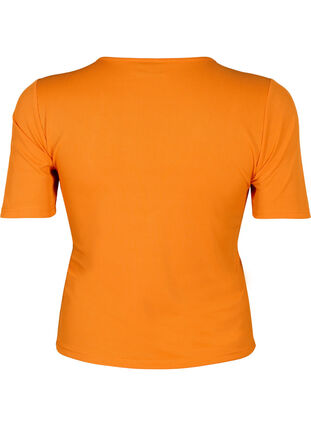 Tyköistuva V-kaula-aukkoinen pusero, jossa on verkkokankainen yksityiskohta, Vibrant Orange, Packshot image number 1