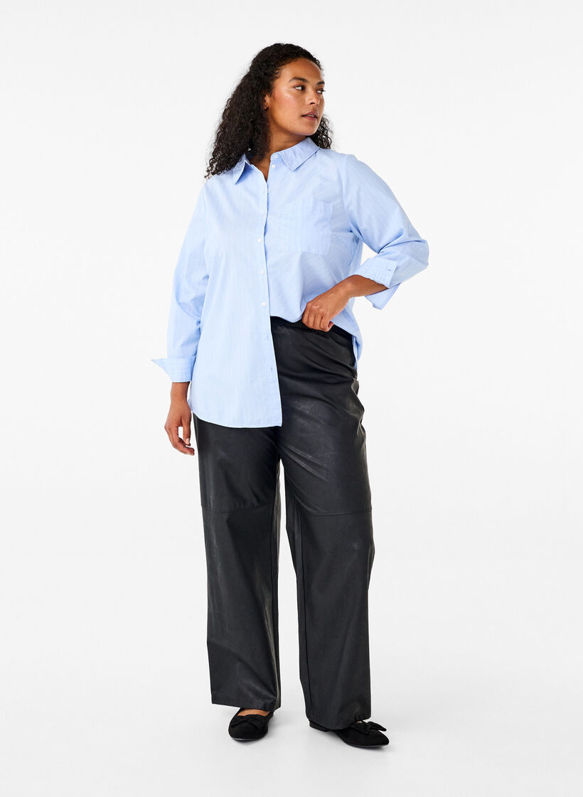 Rennot keinonahkahousut joustavalla vyötäröllä, Black, Model image number 0