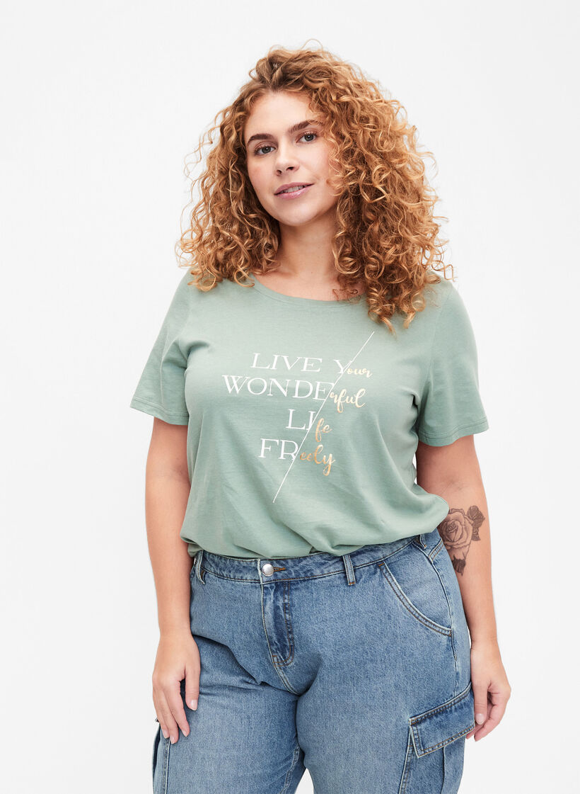 Lyhythihainen puuvillainen t-paita joustoreunuksella , Chinois G. W. Live, Model image number 0