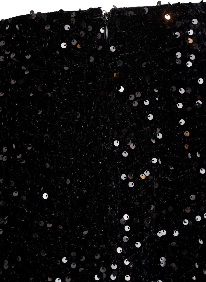 Lyhyt paljettihame joustavalla vyötäröllä, Musta, Packshot image number 3