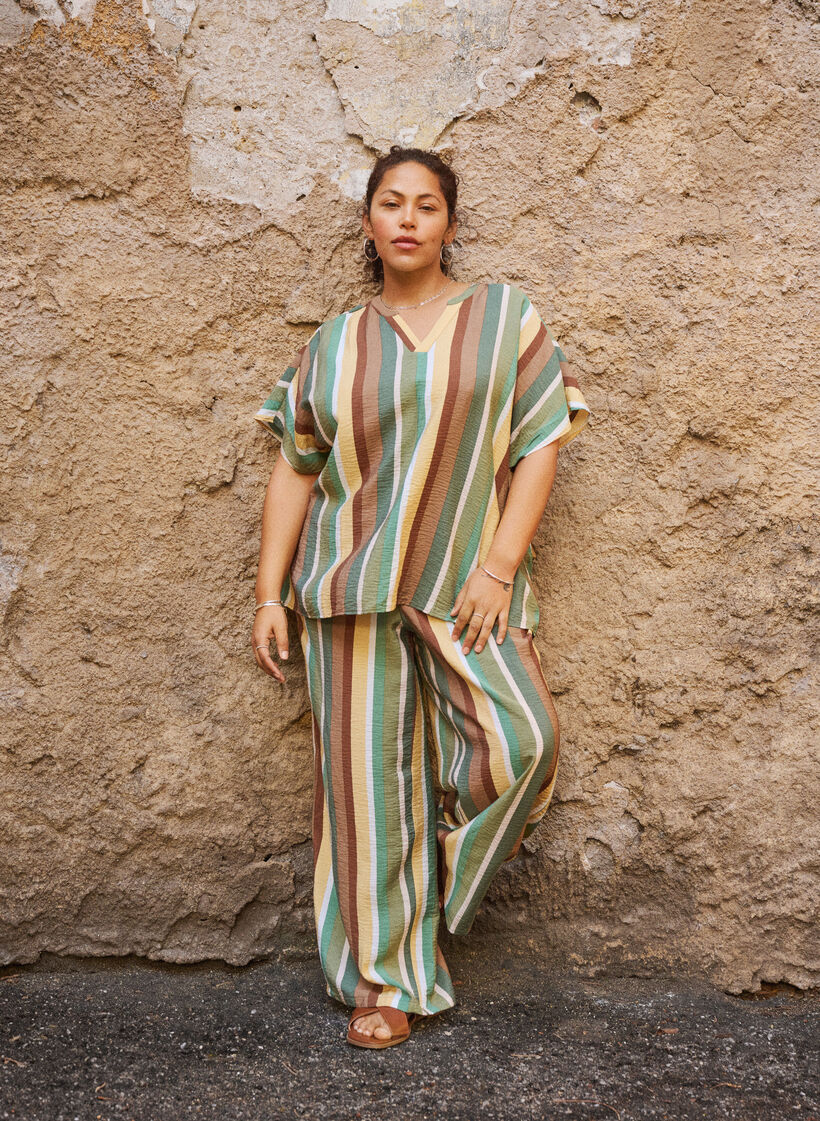 V&auml;lj&auml;t raidalliset viskoosihousut, Ruskea, Image image number 0