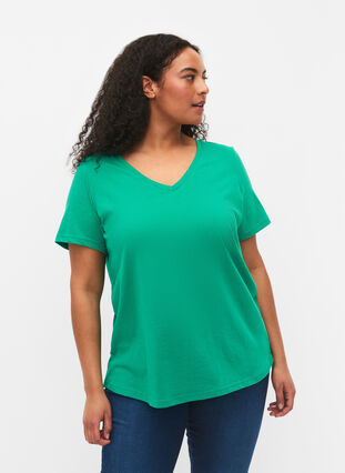Lyhythihainen t-paita v-pääntiellä, Simply Green, Model image number 0