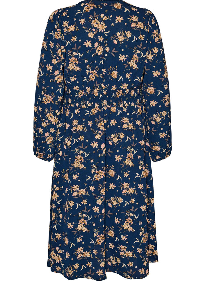 Midi-mekko smockilla ja koristeellisilla napeilla, Sininen, Packshot image number 1