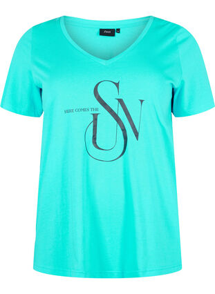 Puuvillainen t-paita painatuksella, Turquoise SUN, Packshot image number 0