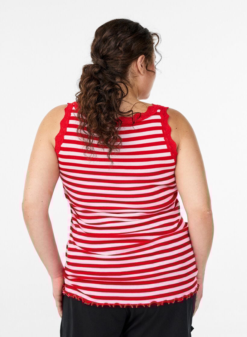 Raidallinen ribbitoppi pitsisomisteella, Vaaleanpunainen, Model image number 2