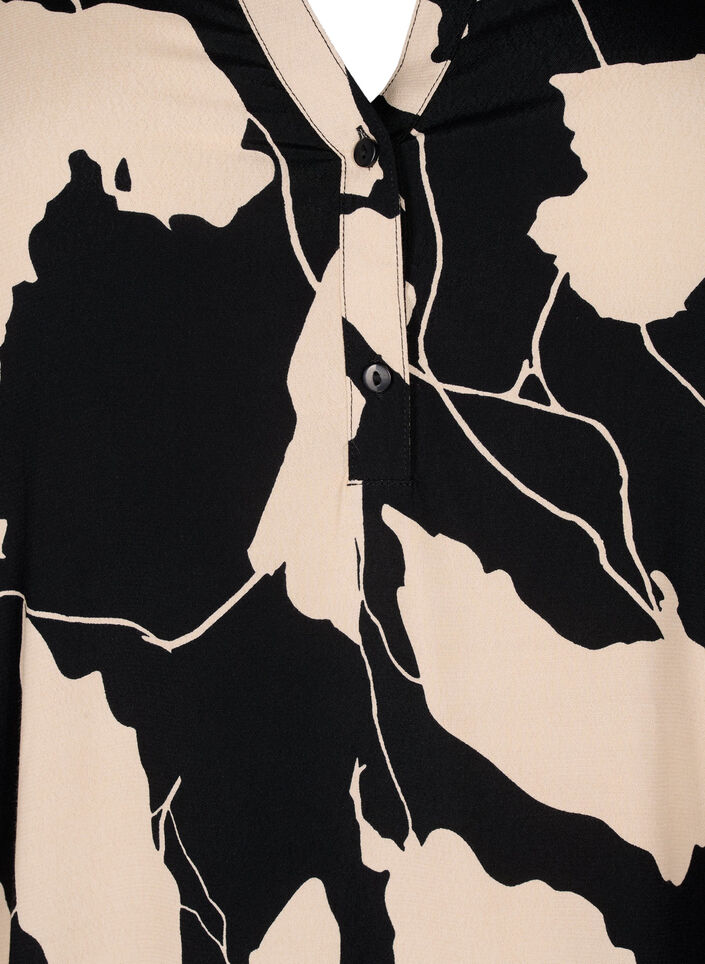 Viskoosipusero kuosilla ja snokkirypytyksellä, Black AOP, Packshot image number 2