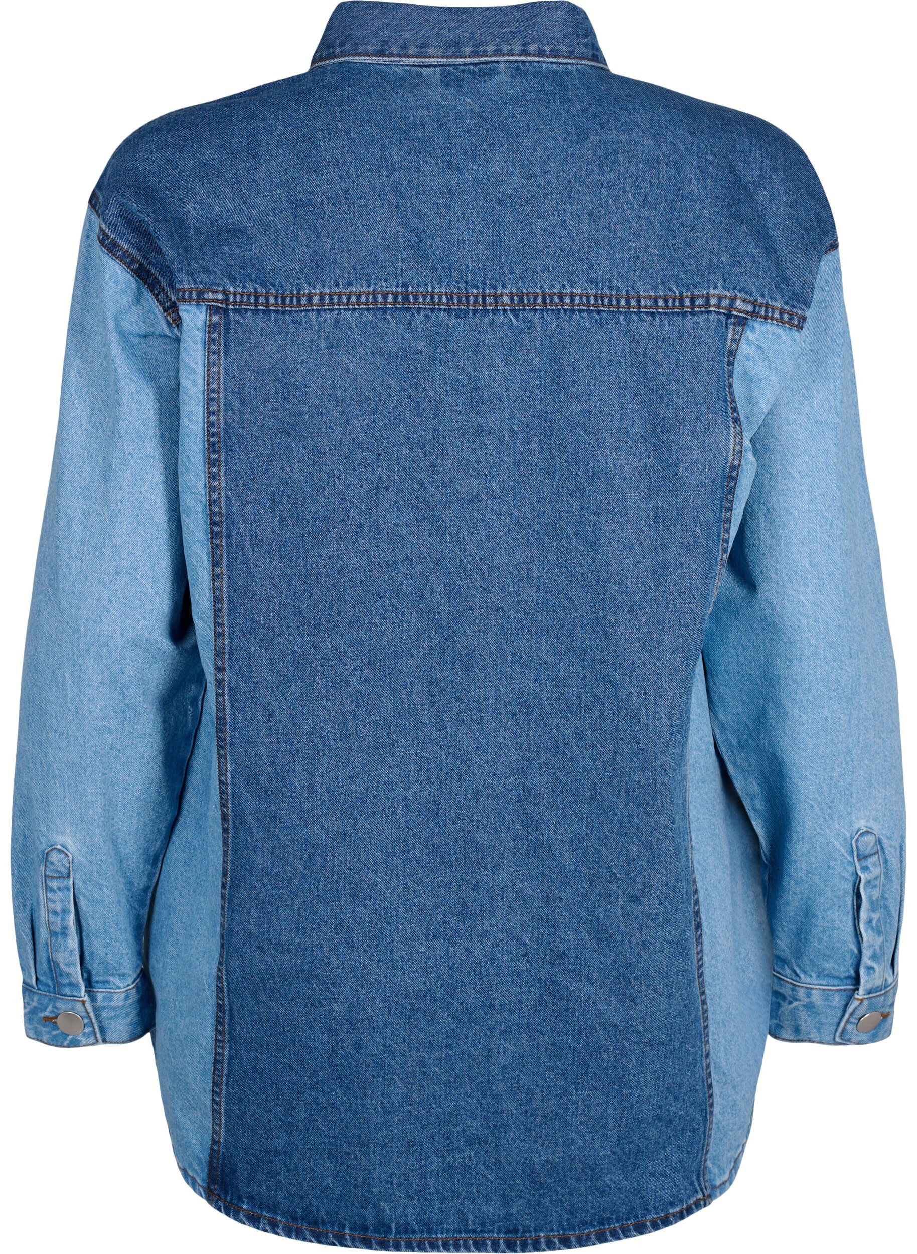 Zizzi V&auml;riblokki-farkkutakki, Light Blue Denim, Packshot image number 1